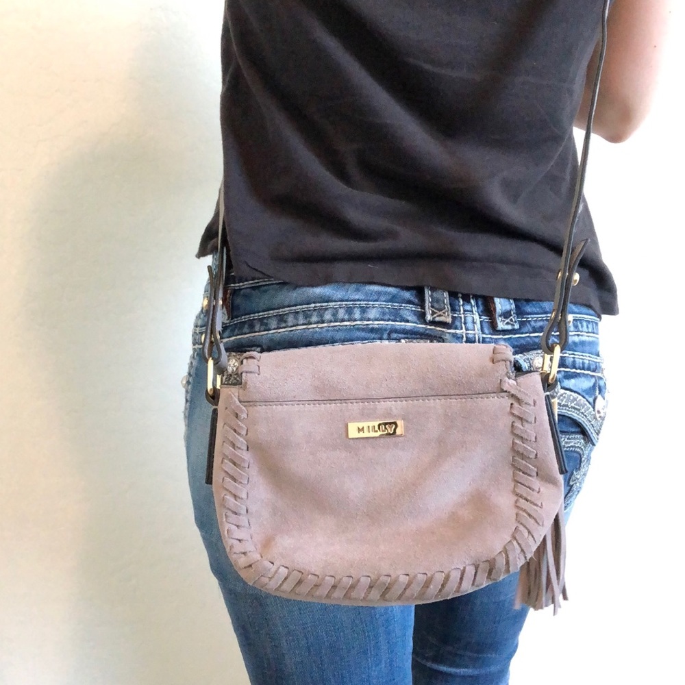 Milly Astor Suede Whipstitch Saddle Crossbody Bag - Picture 3 of 8